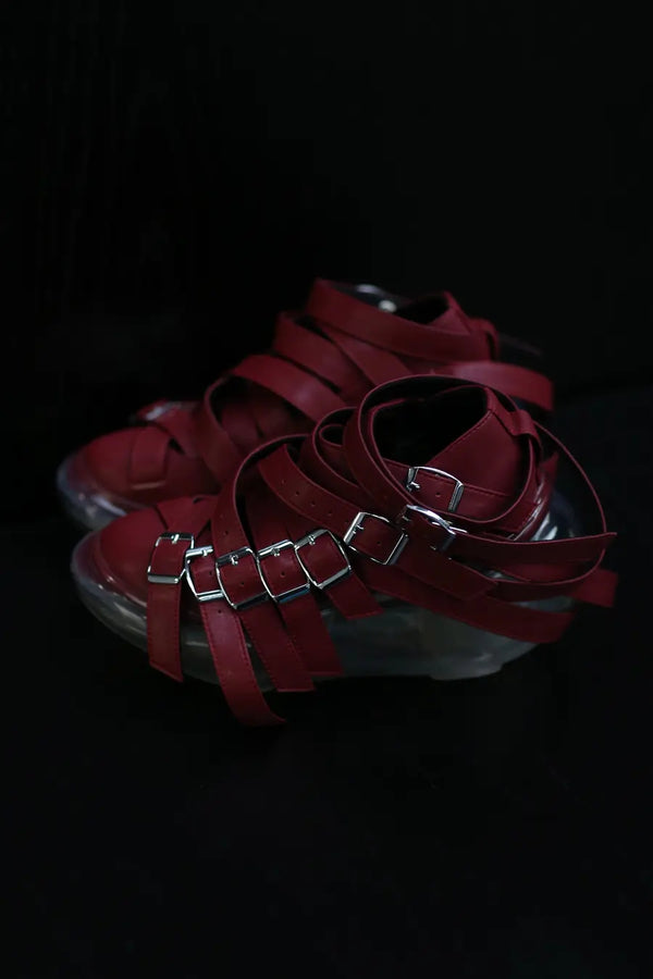 Jenny Fax Japan transparent air cushion original Mary Jane height increasing shoes series collection II JF-JFAW23SHOES04-JIUHONG wine red multi-strap PJF5